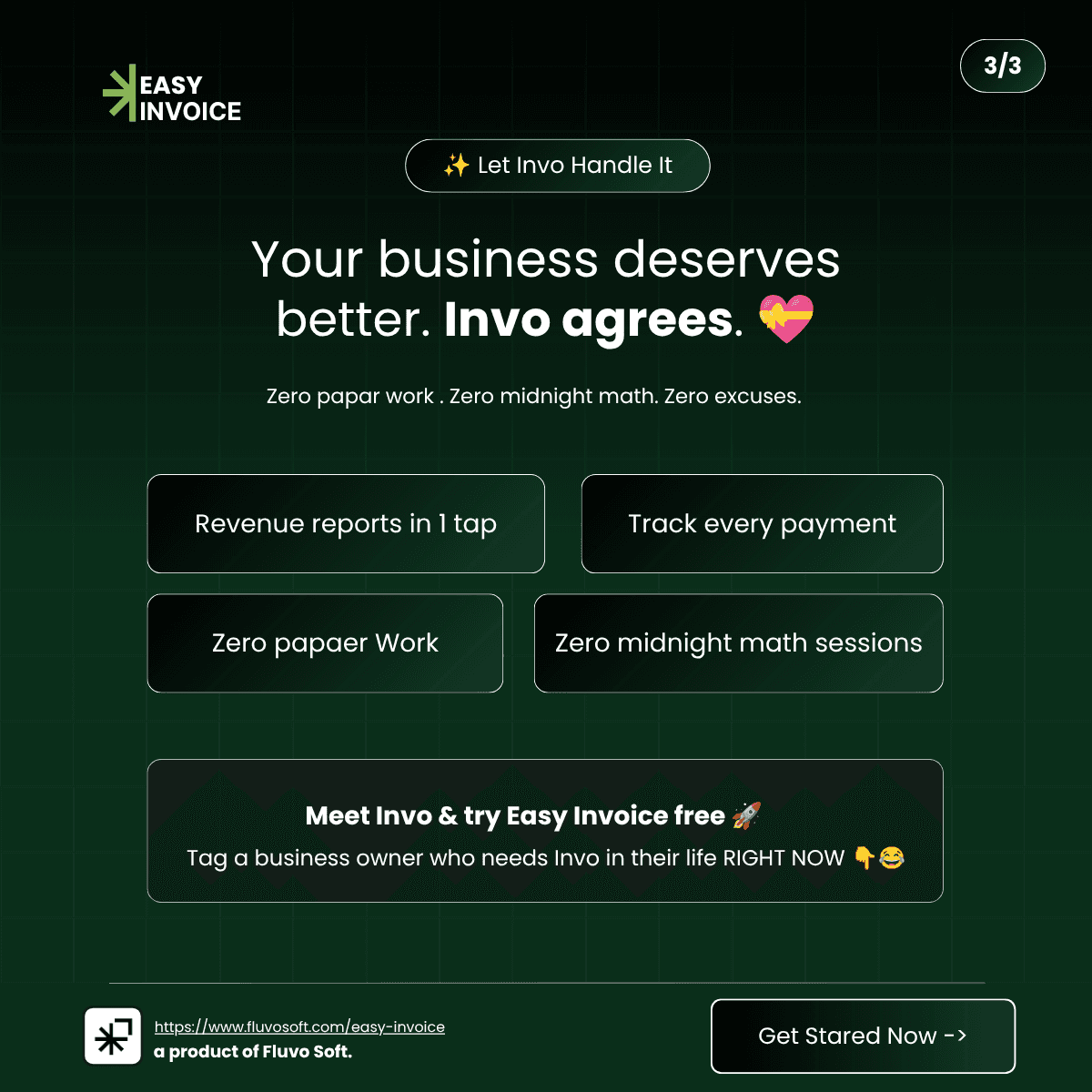 Let Invo handle it — revenue reports, payment tracking, and paperless invoicing with Easy Invoice